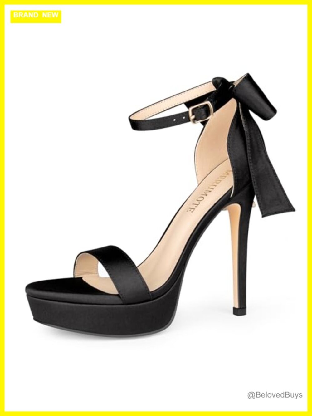 Platform Stiletto Heeled Sandals Faux Leather Round Toe Bow Ankle Strap Formal
